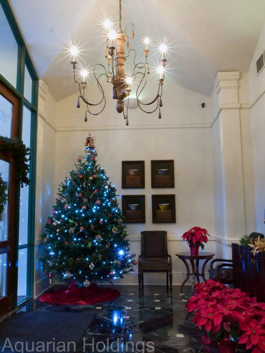 Double-height entry with chandelier and framed artwork
