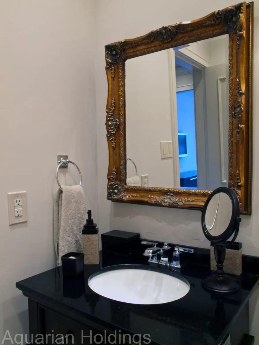 Bathroom detail with gilt-framed mirror